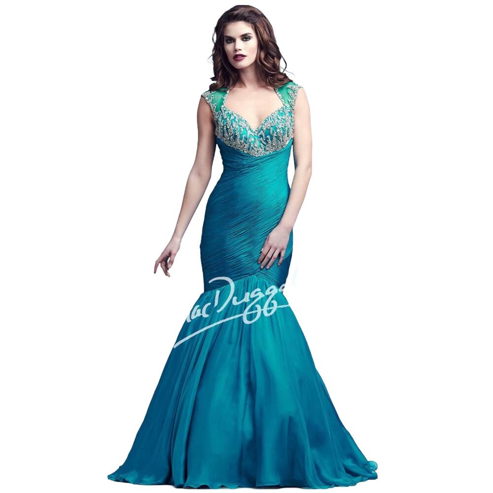 Mac Duggal Silk Teal Beaded Embellished Tulle Gown 64726 Size 4 NEW - Picture 10 of 13